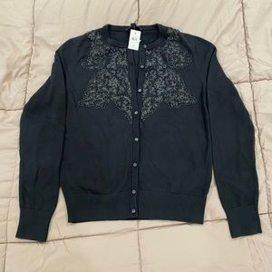 Ann Taylor Black Cardigan with Beaded Accents